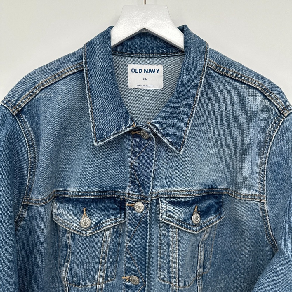 Old‎ Navy Denim Jacket Plus Size XXL Trucker Stretch Jean Pockets Minimalist New - Picture 5 of 13